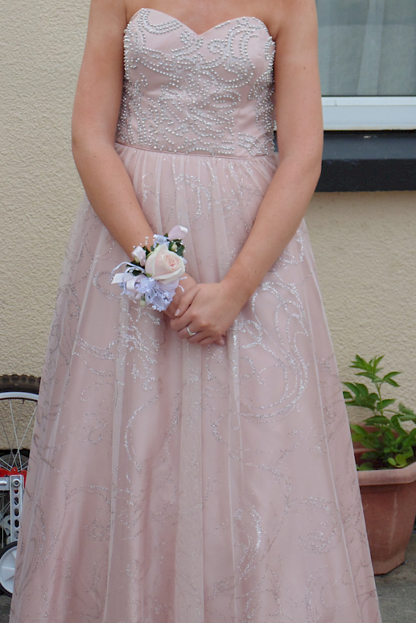 Strapless pale pink debs dress