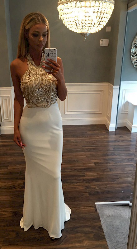 Unworn Gold/White Slim fit Halterneck Dress