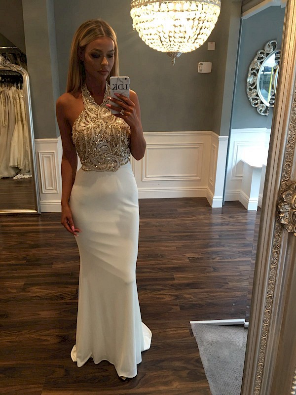 Unworn Gold/White Slim fit Halterneck Dress
