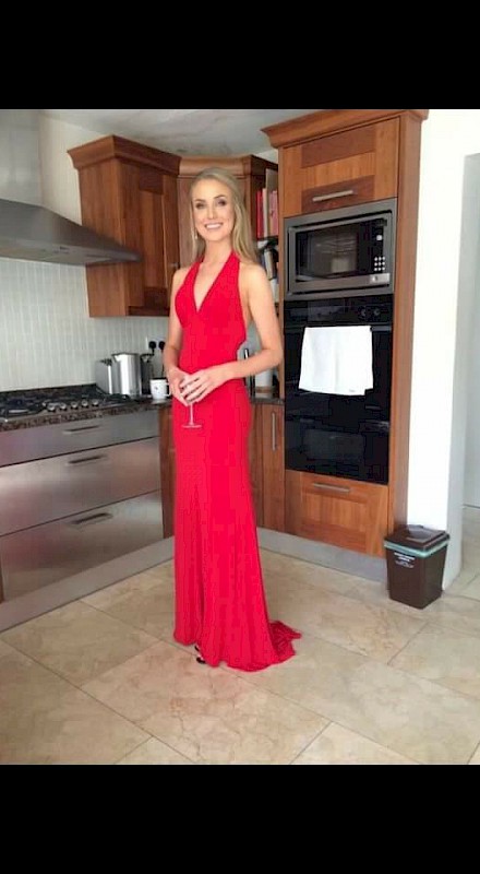 Red halter neck debs dress