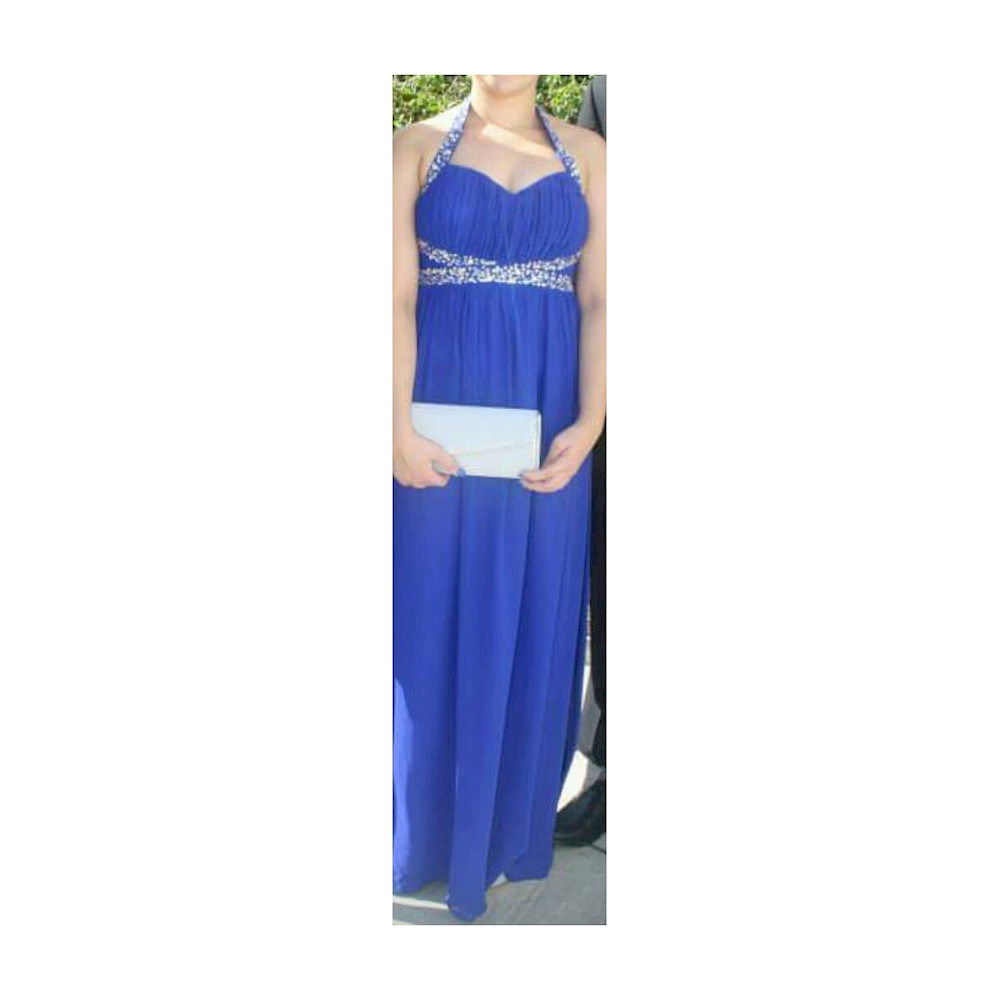 Royal blue halter neck, floor length debs dress for sale