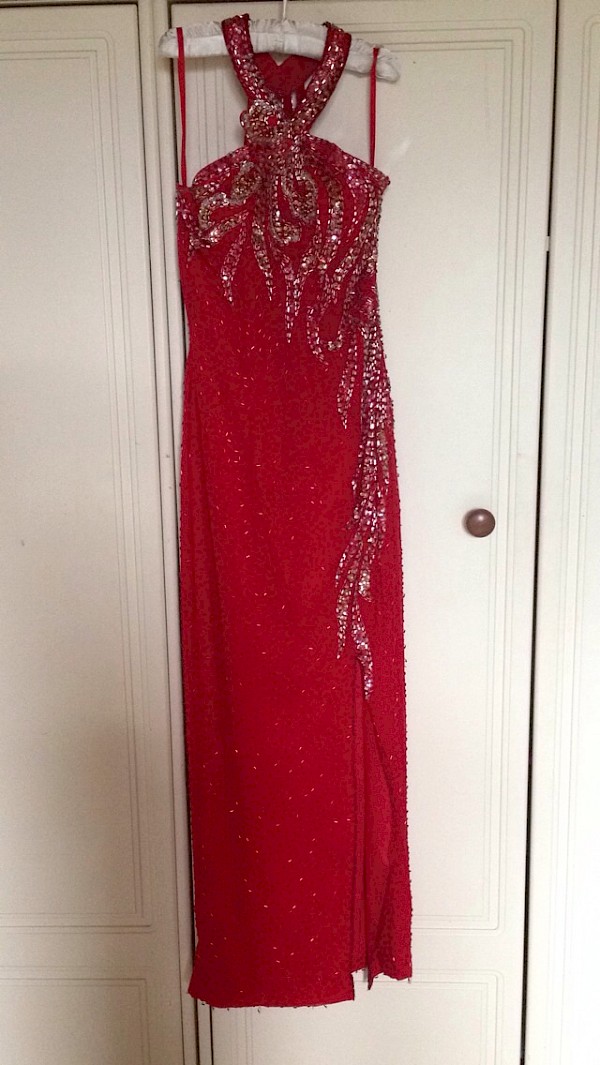 Red Vintage embellished silk dress
