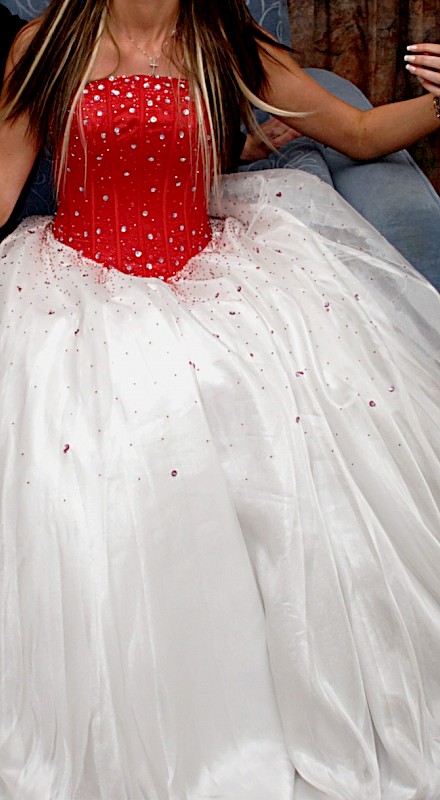 Red &amp; white A-line dress