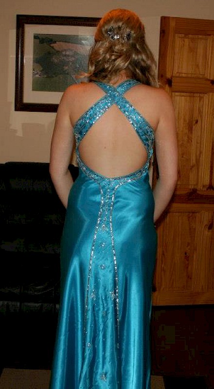Blue diamonte debs dress!