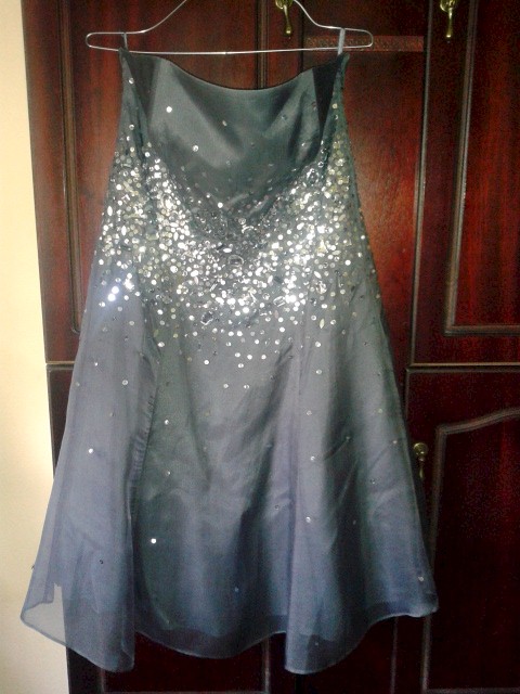 Slate Grey knee length strapless dress