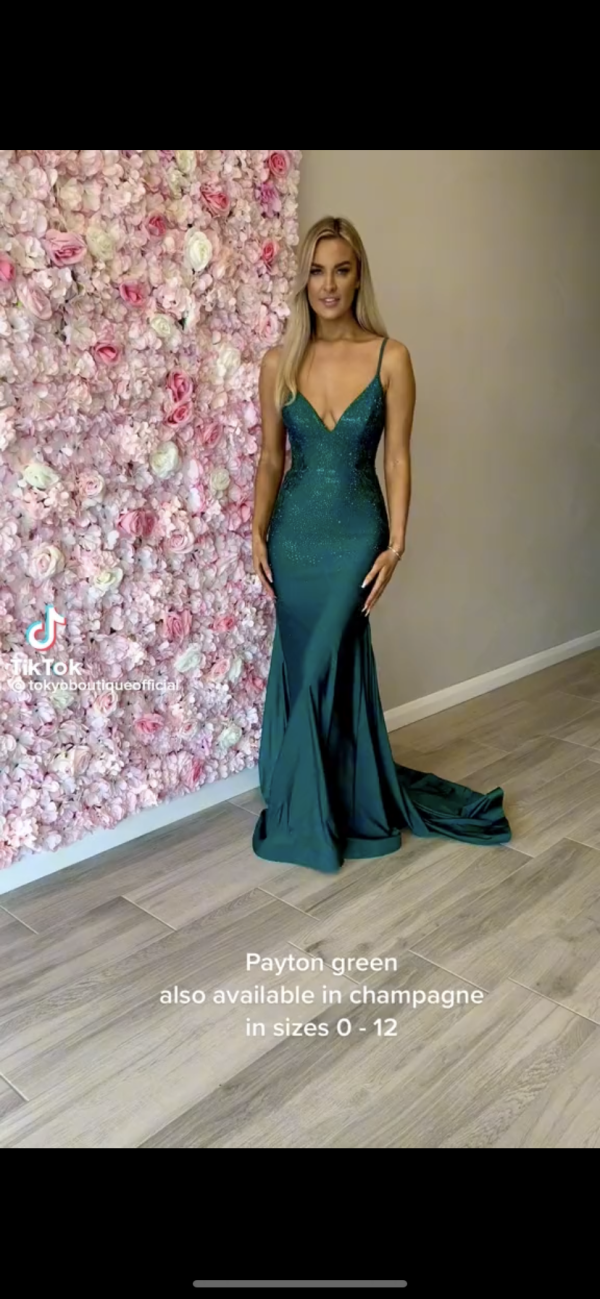 green emerald velvet dress Tina Holly Couture TE720 Peacock Emerald Green Satin Asymmetrical Stra main image 1