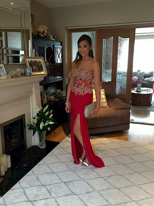 Unique stunning red dress with embellished corset style top purchased