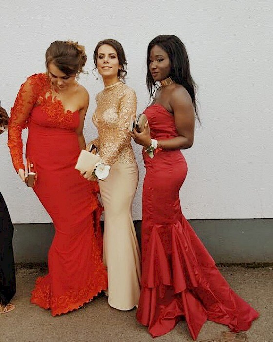 BURGUNDY RED SATIN DEBS DRESS